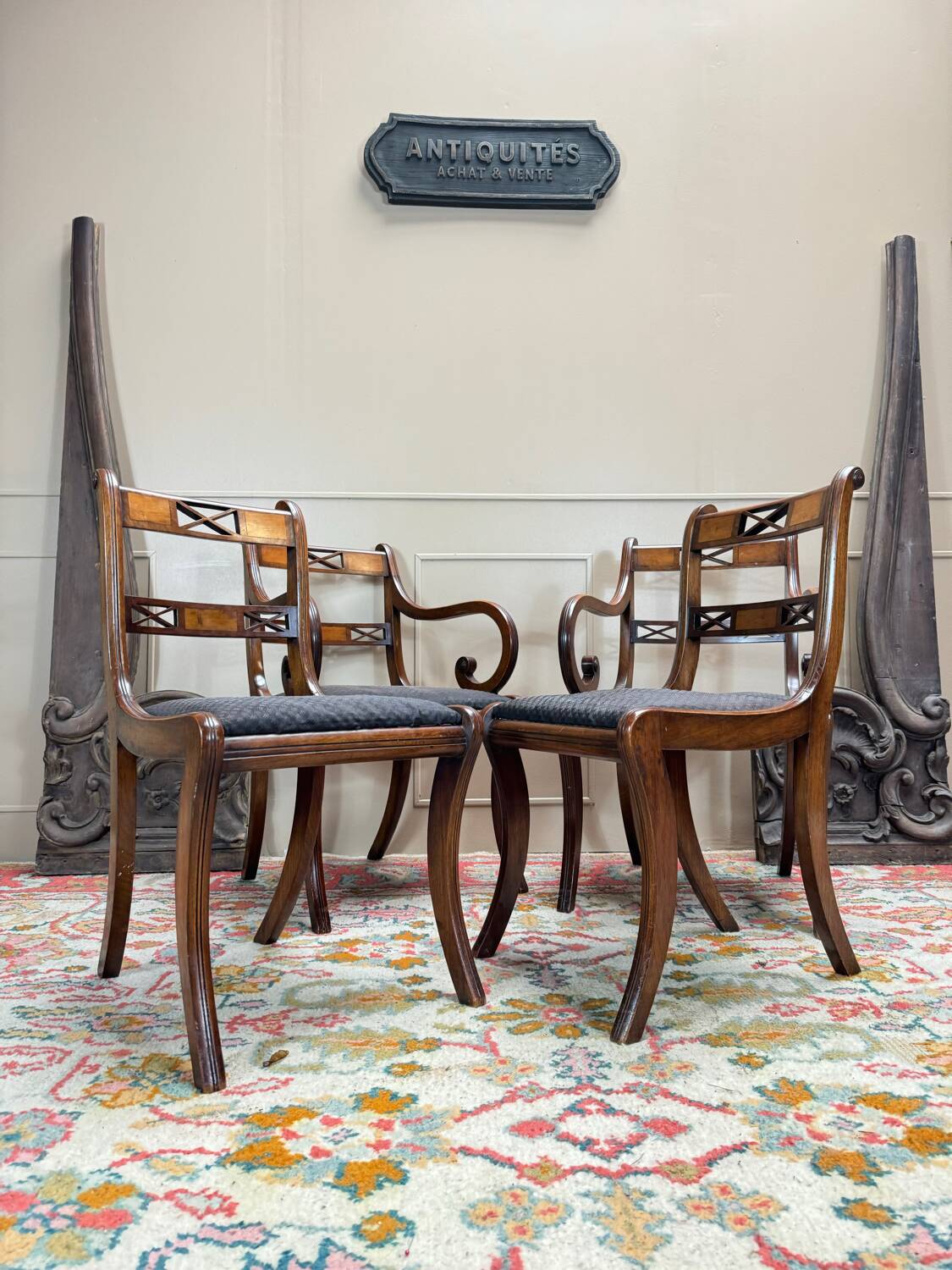 Pair of Armchairs and Pair of Chairs in Mahogany, 20th Century