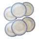 6 vintage ivory ironstone deep plates - Blue pattern