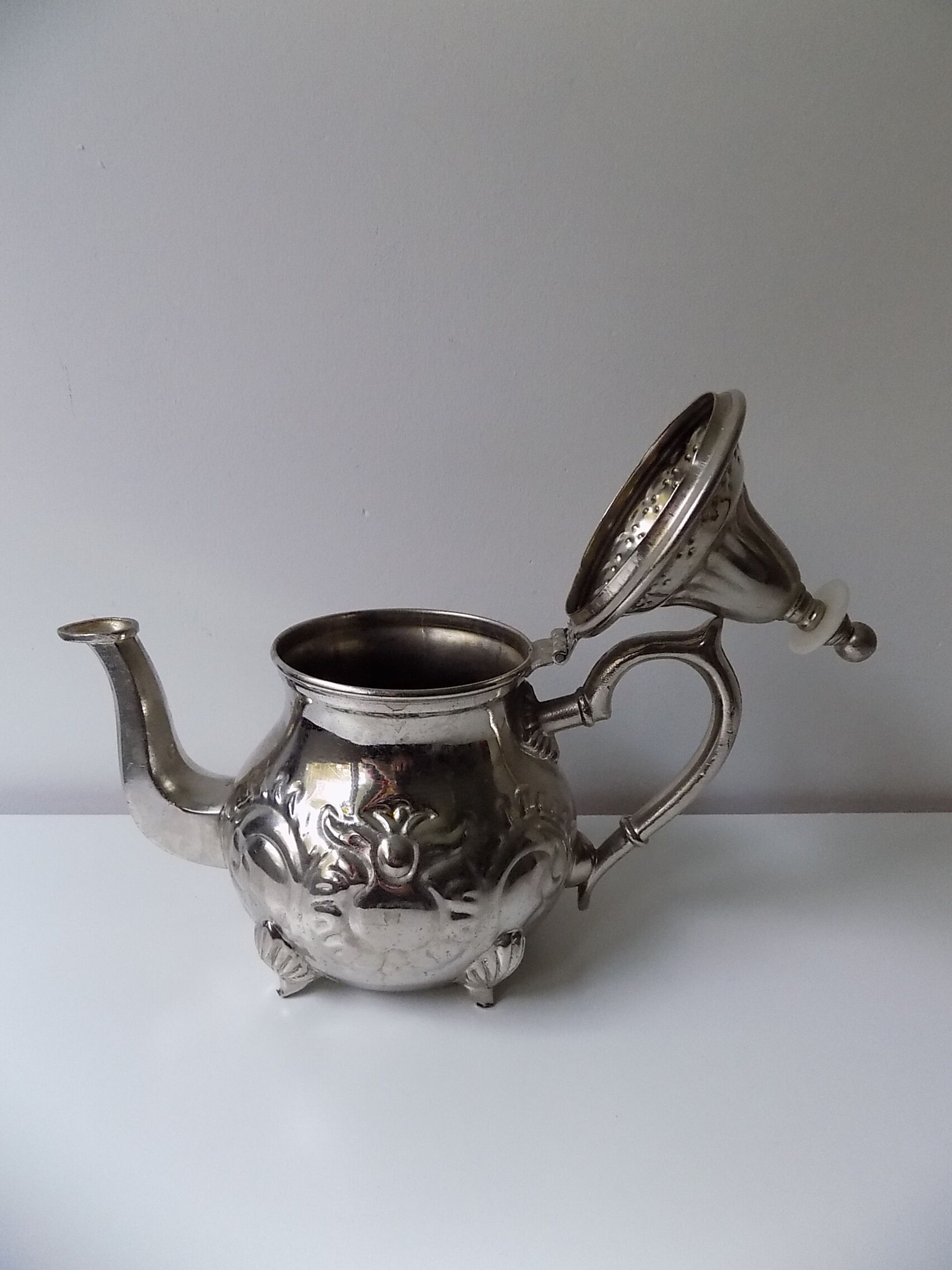 Silver metal teapot