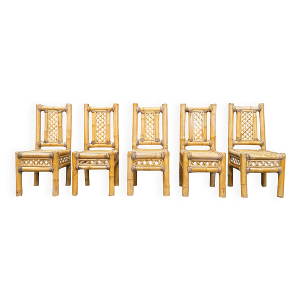 Chaises de salle à manger en bambou chunky boho chic - ensemble de 5