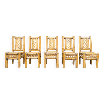 Boho chic chunky bamboo dining chairs - set of 5