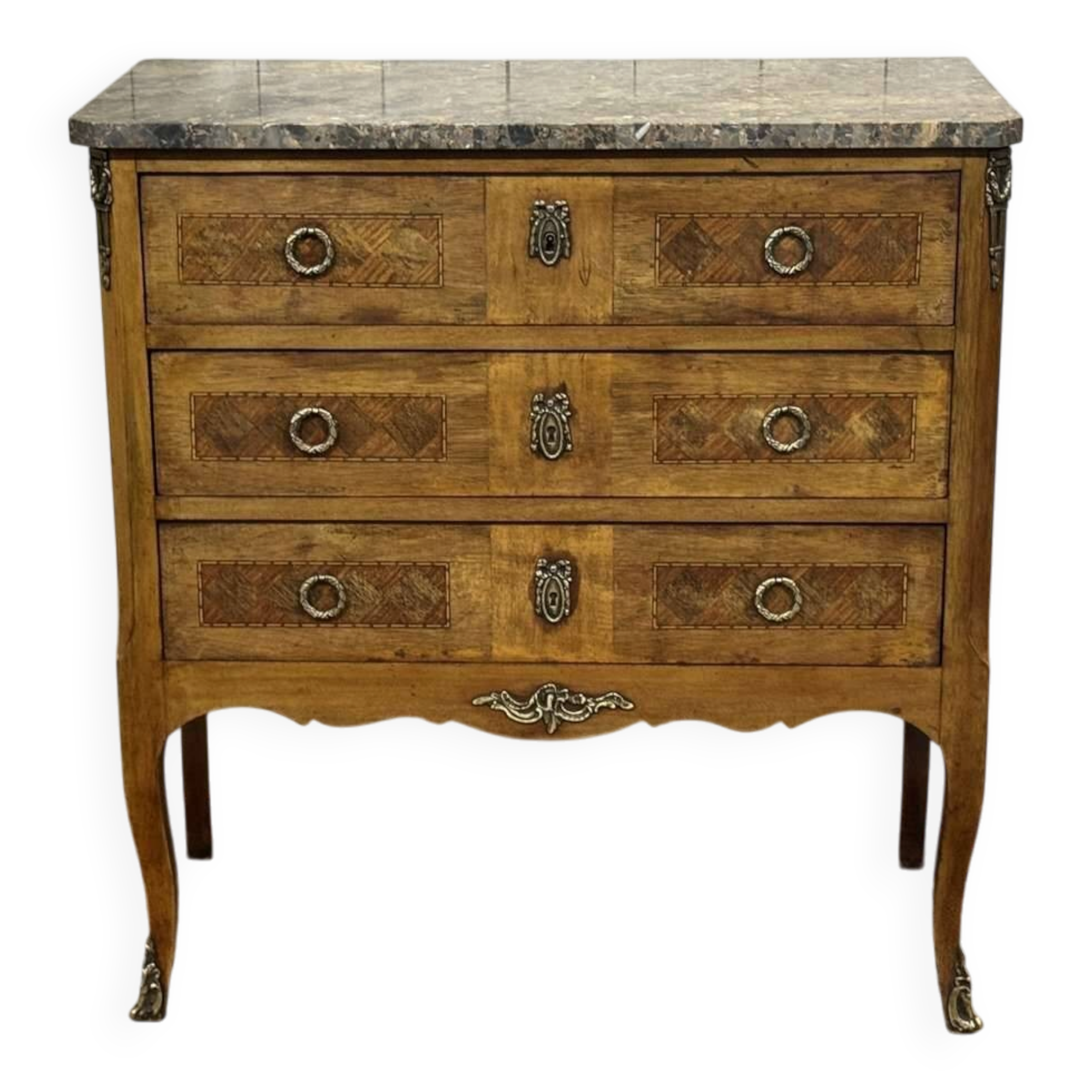 Transitional jump commode in walnut with marble top - 1950s