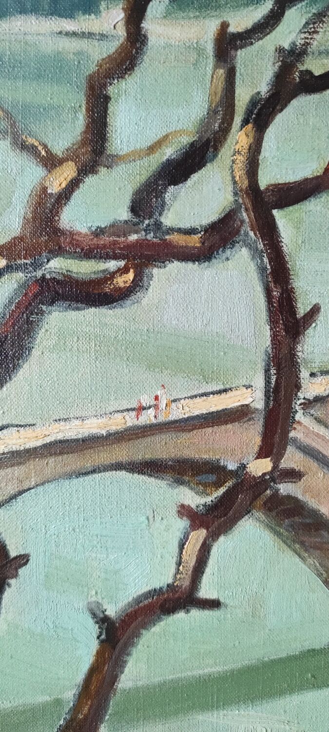 Painting The Avignon Bridge impressionist landscape Oil on canvas 30s 40s
