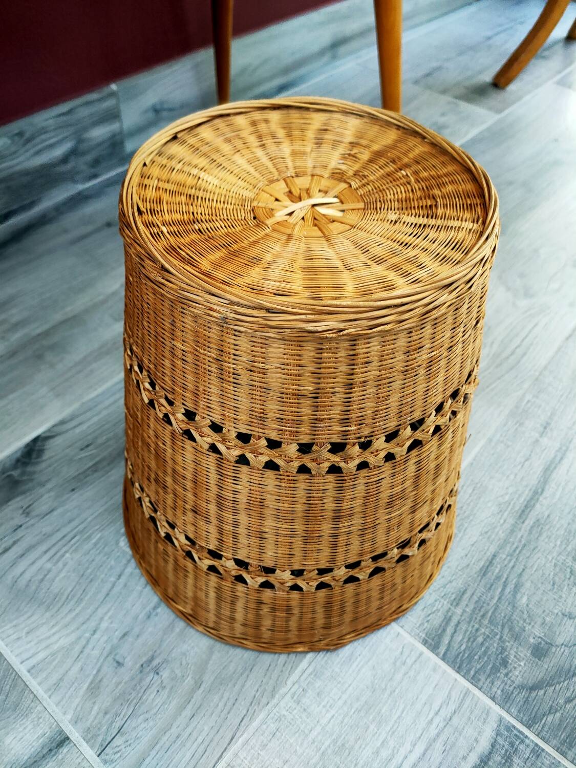 Vintage rattan wastepaper basket