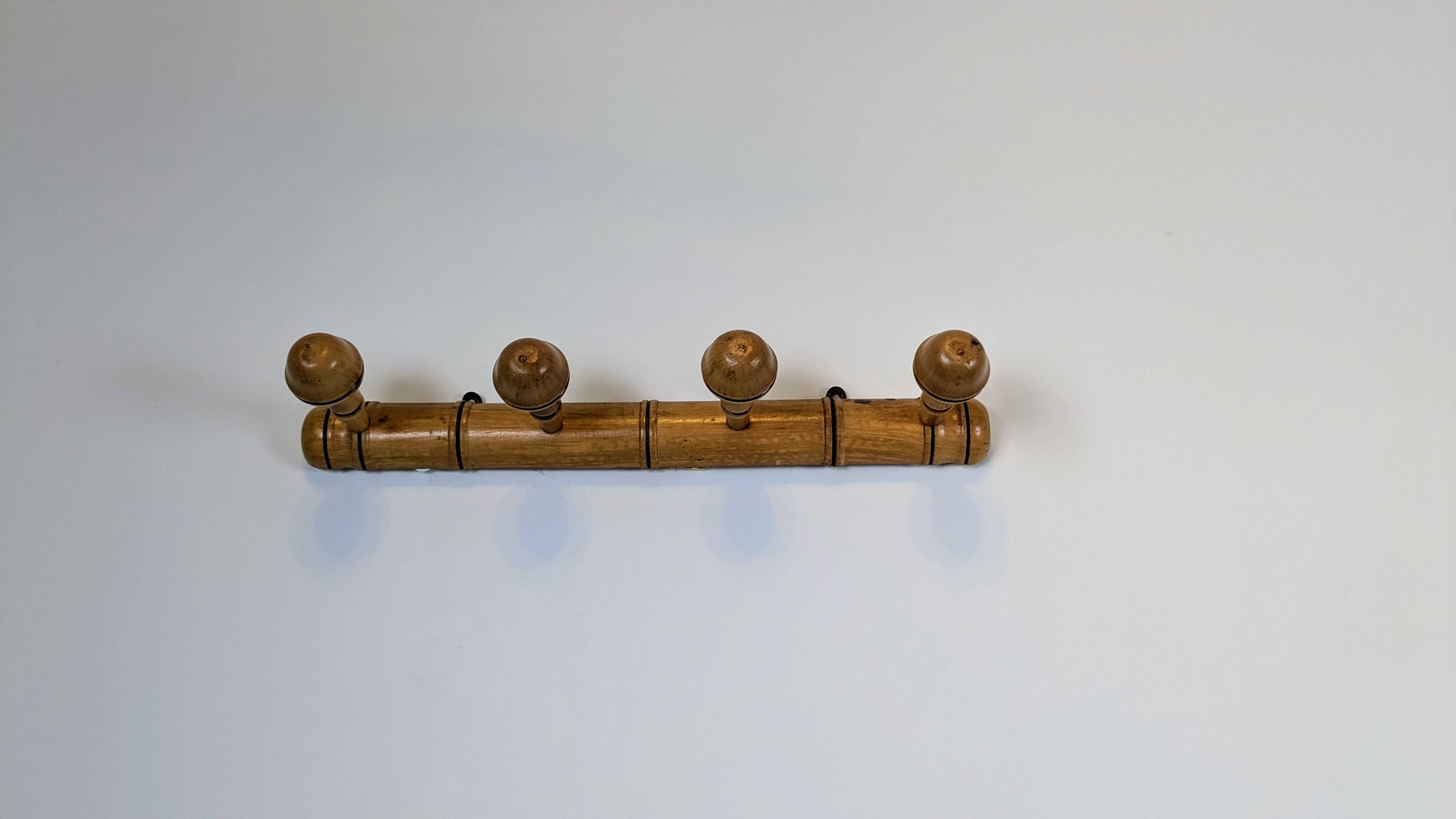 Vintage bamboo wall hook with 4 hooks – bohemian chic style