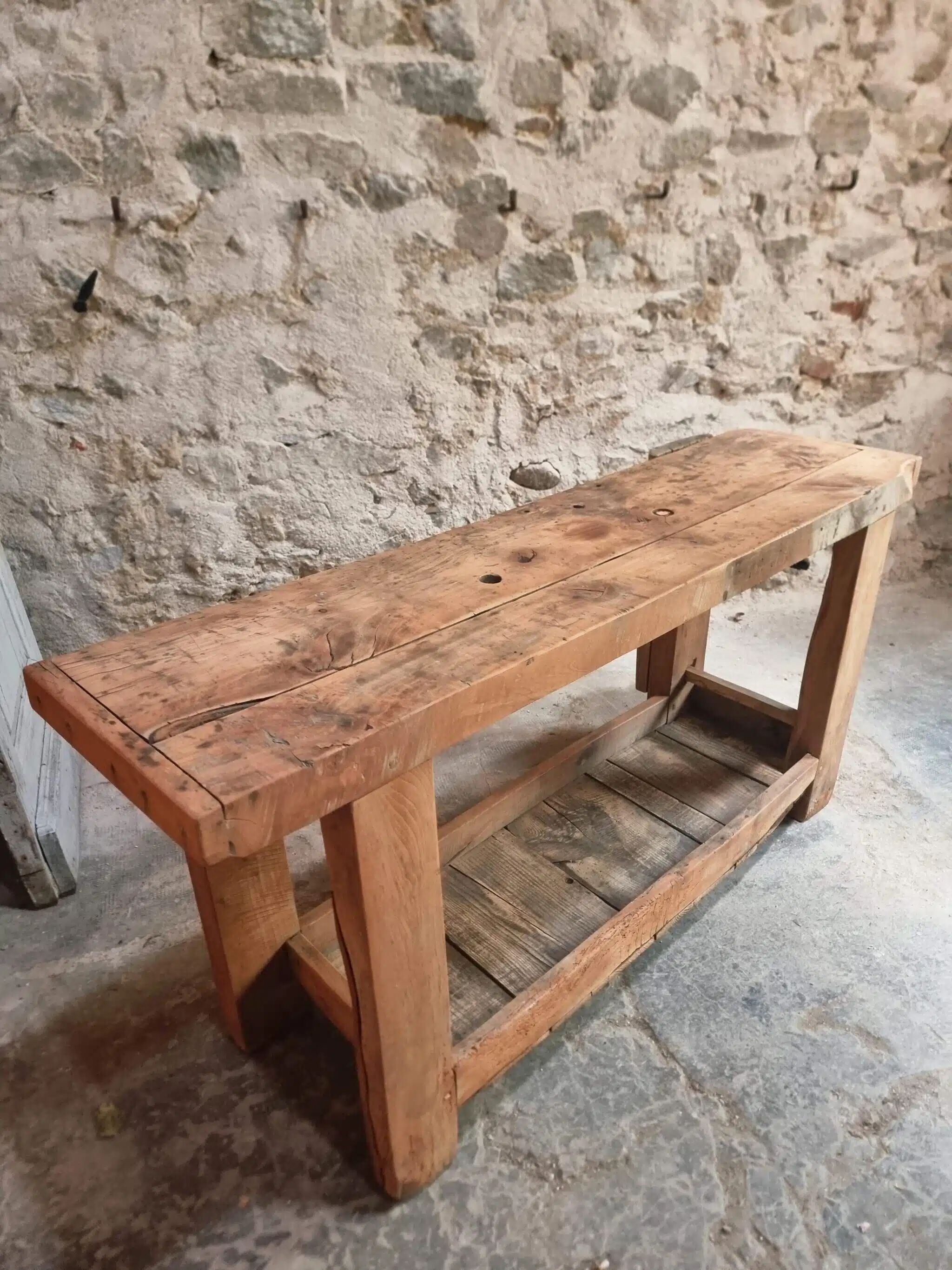 Rustic old workbench, carpenter's bench, console, washbasin unit, around 1900.