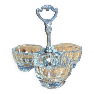 Old Crystal and Silver Metal Salt Cellar Condiments Salt Pepper