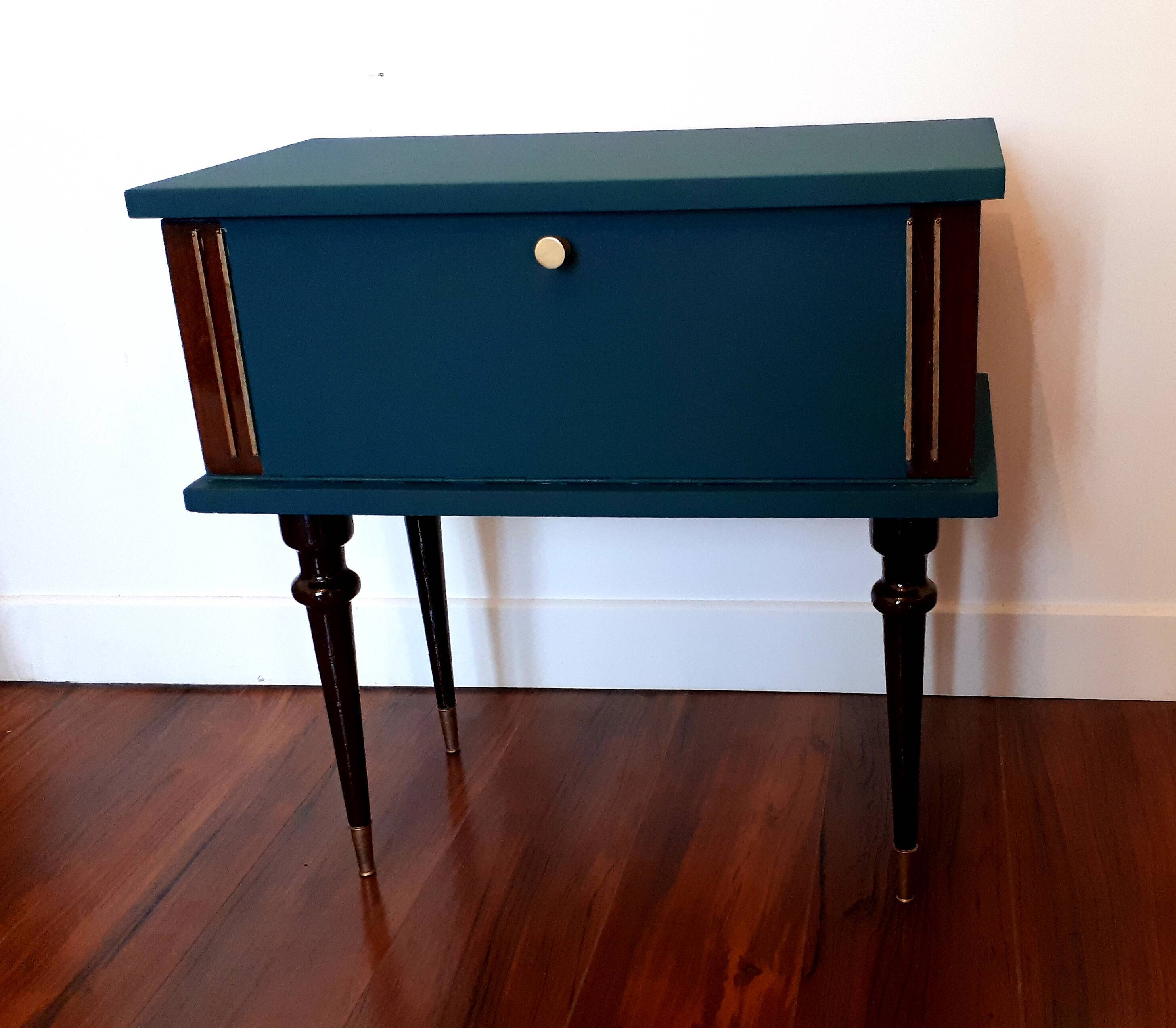 Vintage blue bedside table 60s