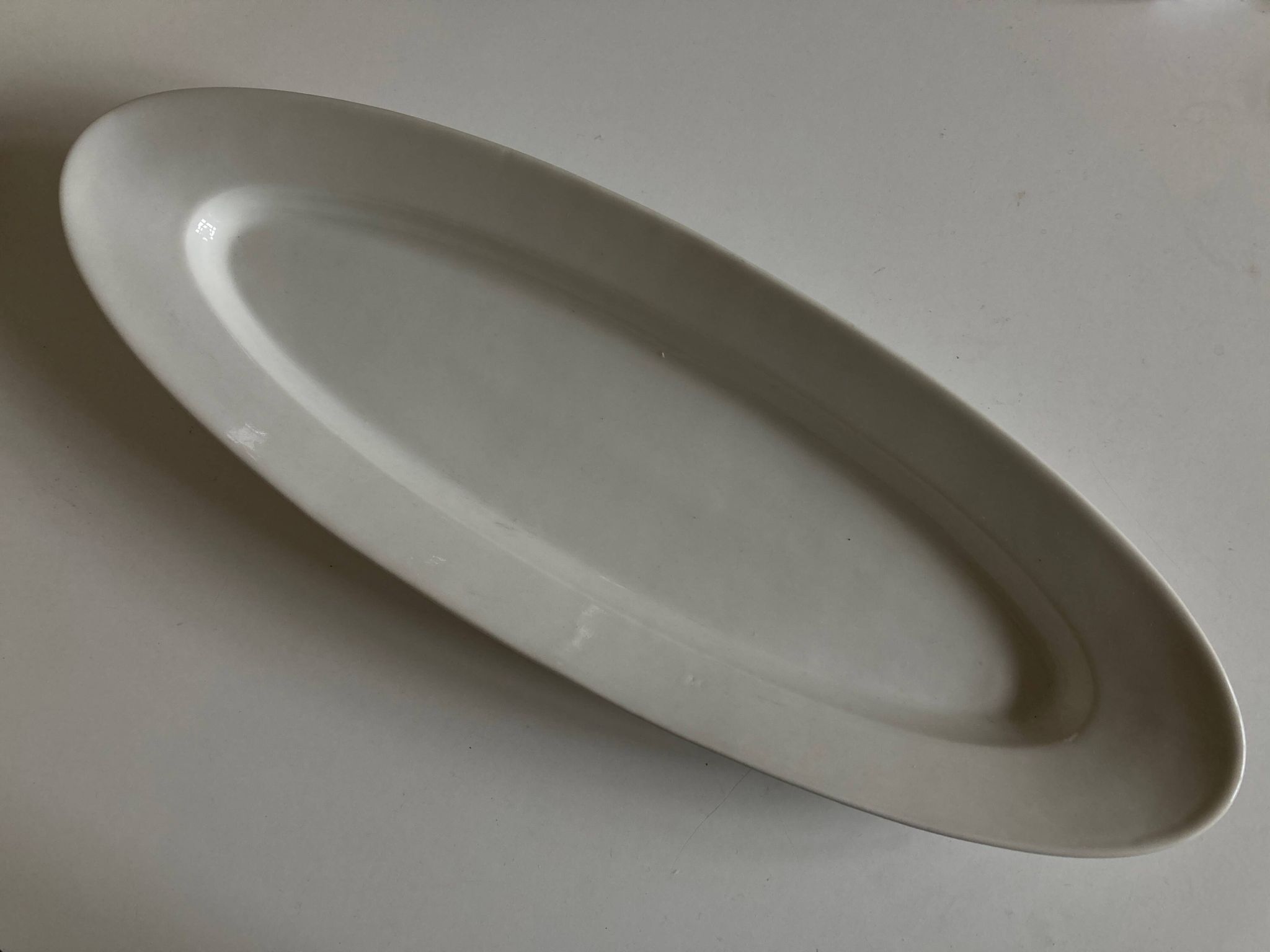 19th century white porcelain shuttle centerpiece dish