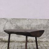 Brutalist tripod coffee table in stained pine, France 1950s