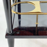 Mid-century italian brass & stained mahagony in high gloss finish bar cart