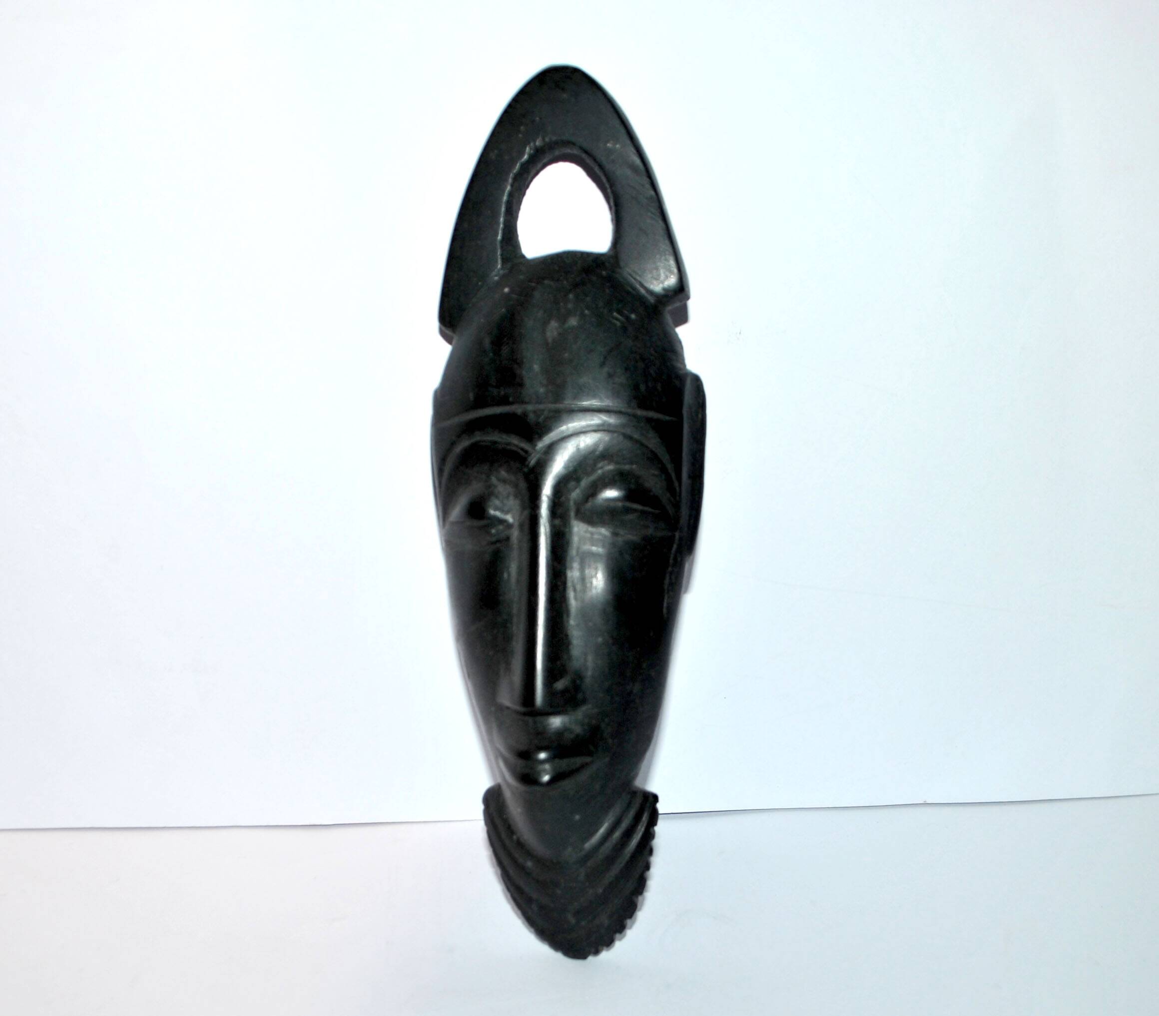 African mask in ebony wood - bearded head sculpture ethnic africa 20.5 x 6.5