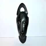 Masque africaine en bois d'ébène - sculpture tête barbue afrique ethnique 20.5 x 6.5