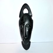 African mask in ebony wood - bearded head sculpture ethnic africa 20.5 x 6.5