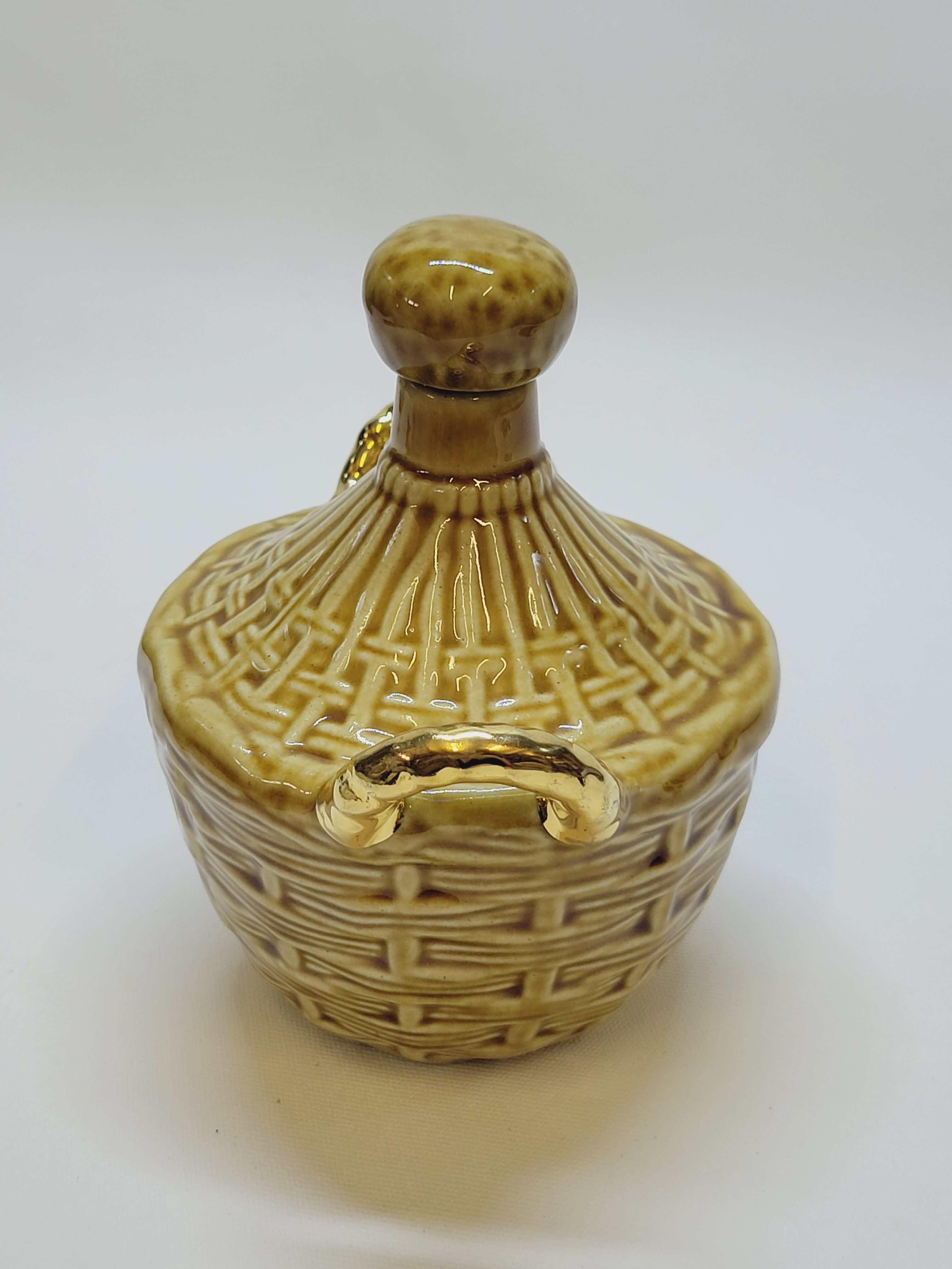 Bouteille Mini Dame Jeanne En Céramique Tressée Barbotine Majolique Vintage
