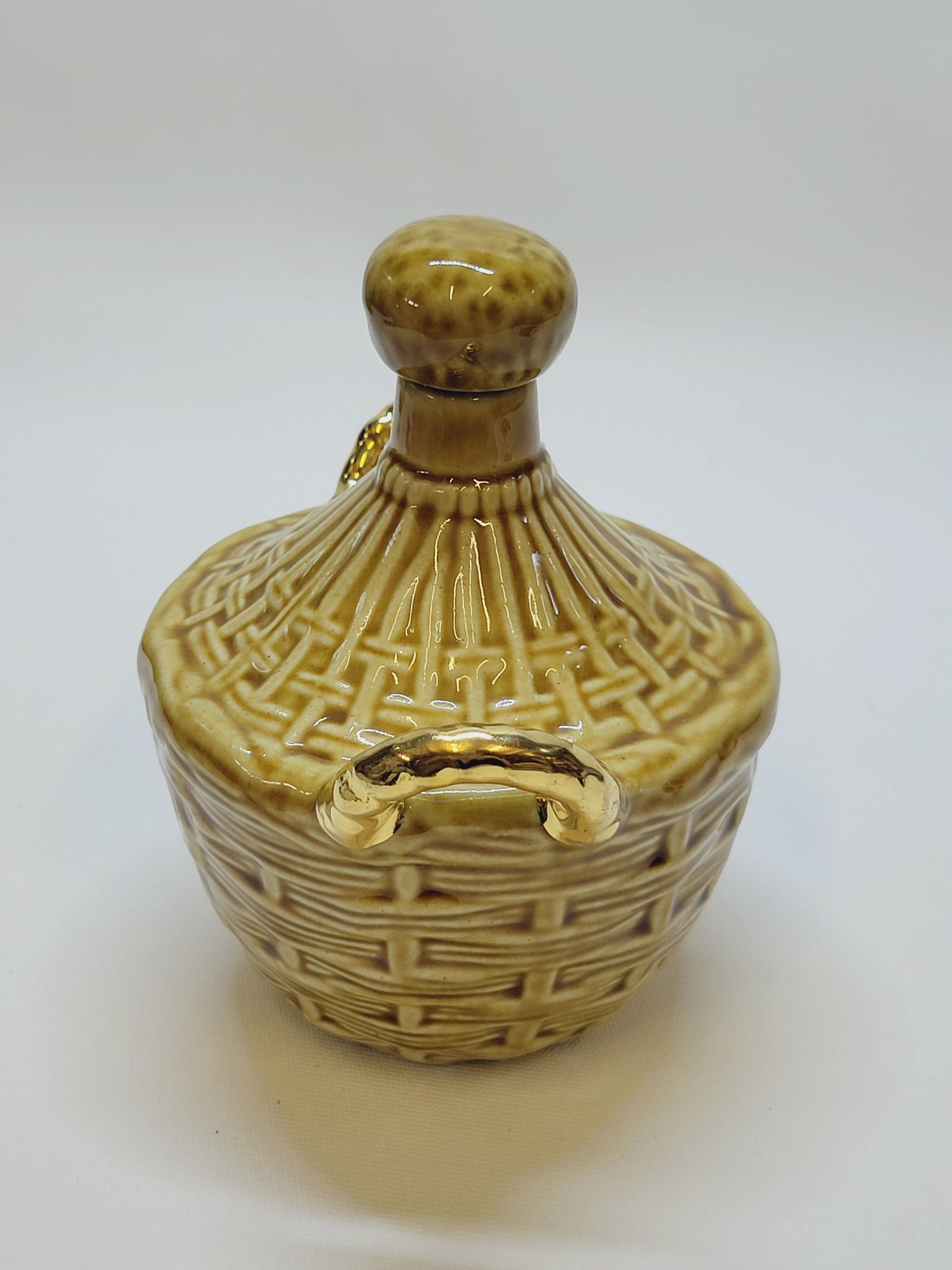 Bouteille Mini Dame Jeanne En Céramique Tressée Barbotine Majolique Vintage