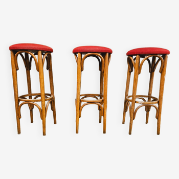 Set de 3 tabourets de bar en bois courbé 1960