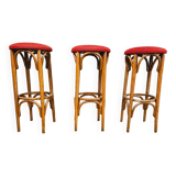Set de 3 tabourets de bar en bois courbé 1960