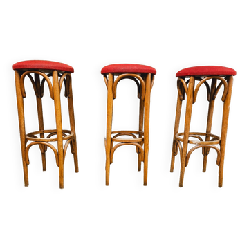 Set de 3 tabourets de bar en bois courbé 1960