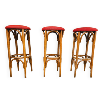 Set de 3 tabourets de bar en bois courbé 1960