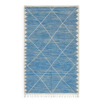 Blue Zanafi rug with white diamonds 200x300 cm