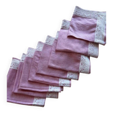 Lot de huit serviettes de table anciennes, jacquard rose ancien