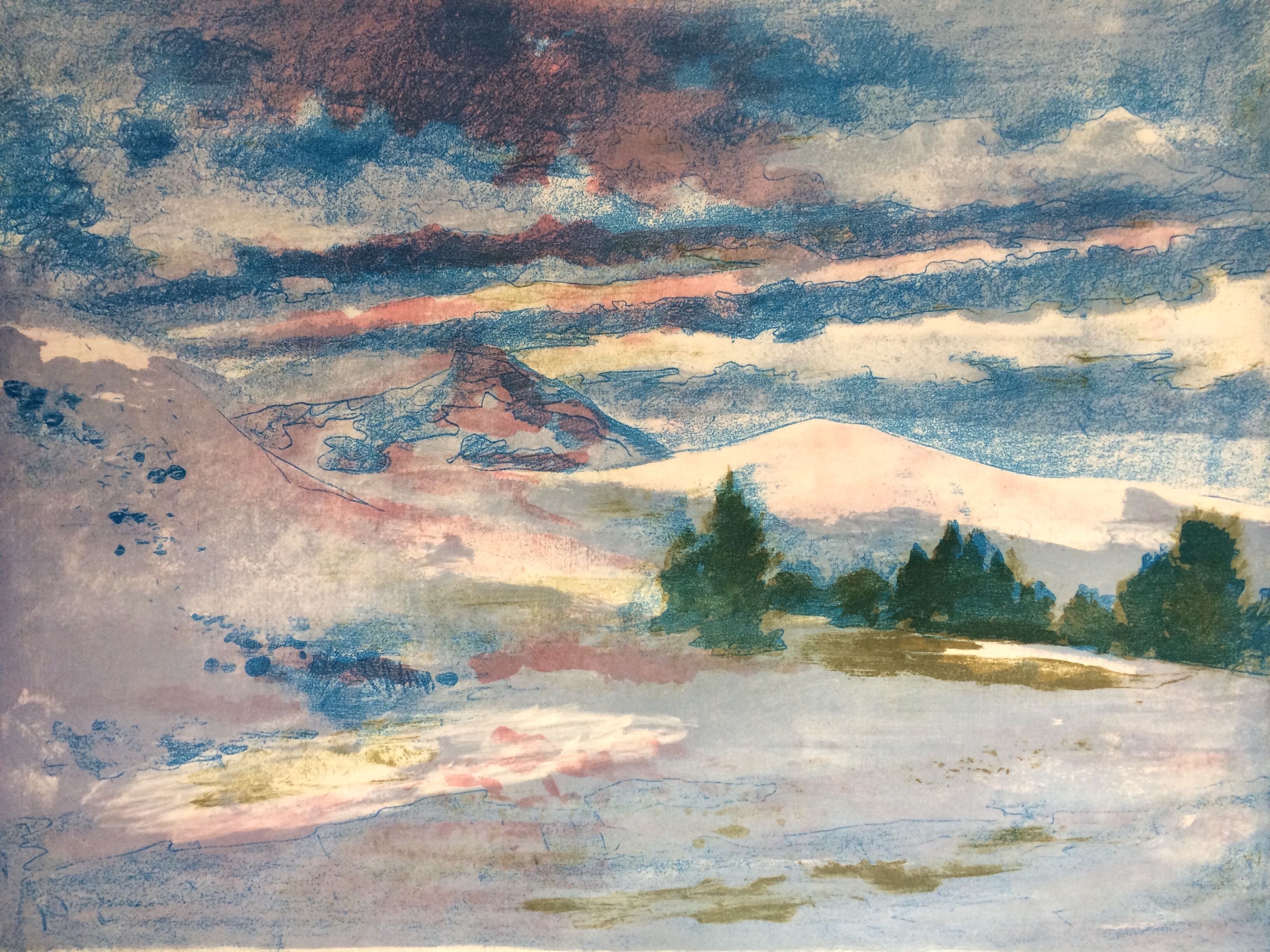 Color lithograph signed and numbered Georges Gaillard, La Montagne Sainte Victoire