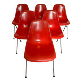 7 chaises en fibre de verre rouge, Stella