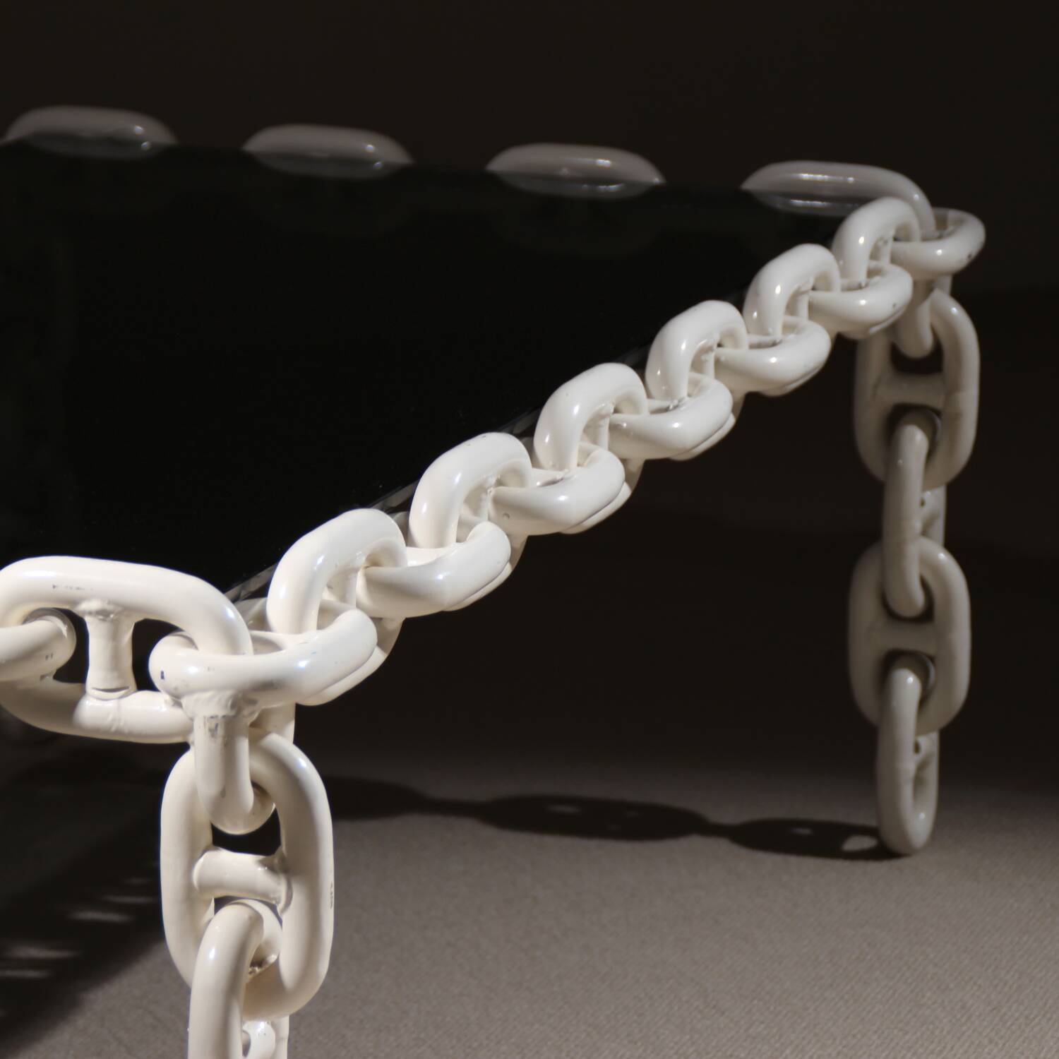 Brutalist Chain Link Coffee Table with Smoked Glass | France 1970s