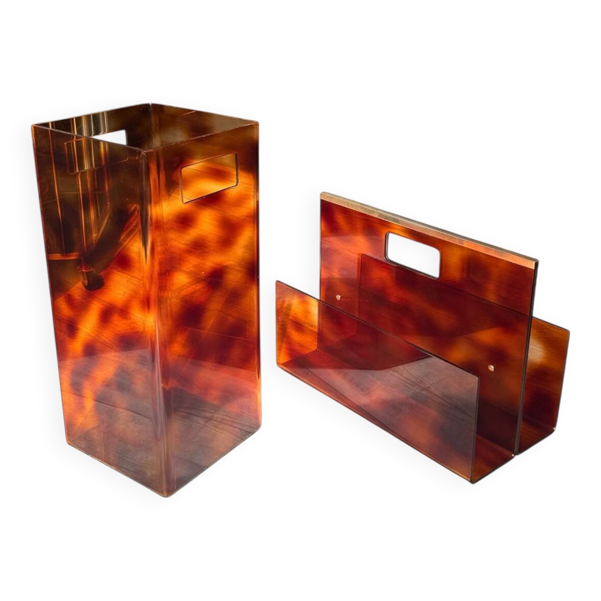 Duo Magazine Rack & Umbrella Stand "Tortoiseshell", Michel Dumas Style