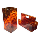 Duo Magazine Rack & Umbrella Stand "Tortoiseshell", Michel Dumas Style
