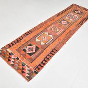 3x11 Orange & Brown Kilim Runner Rug, 88x330Cm
