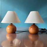 Pair of solid wood ball lamps