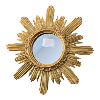 Miroir soleil bois doré 44 cm, 1960