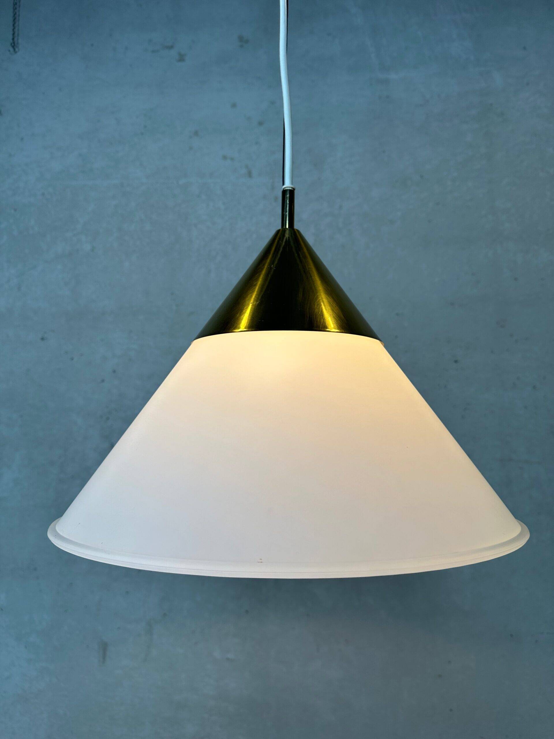 Vintage Glashütte Limburg pendant lamp – opaline and brass