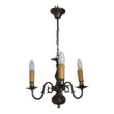 Chandelier en métal argenté vintage italien brossé à 3 lumières de style flamand