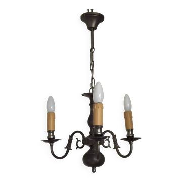 Italian Vintage Silver Brushed Metal 3 Light Flemish Style Chandelier