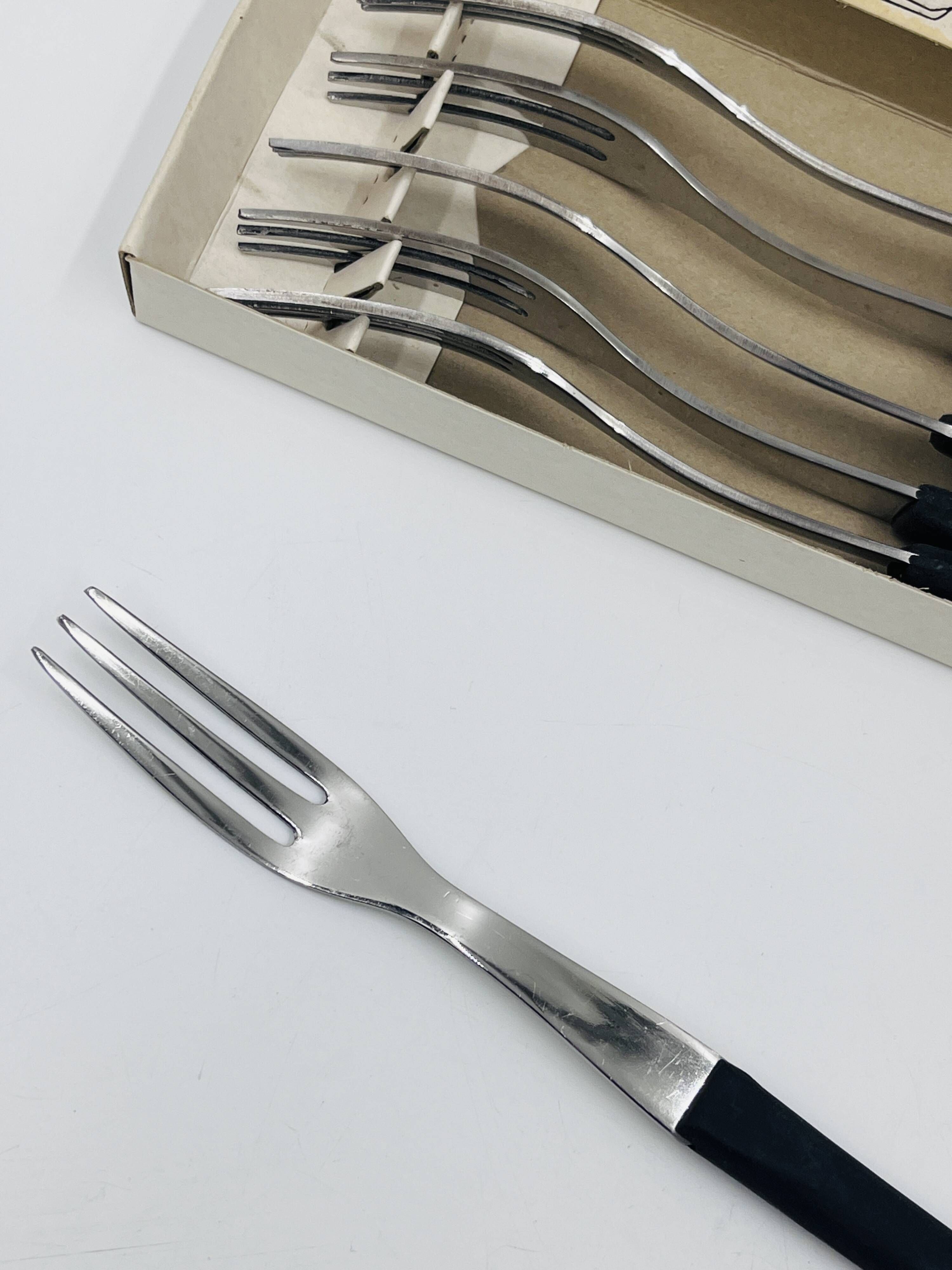 Set of 6 Savoyard fondue forks by Le Creuset with original box.