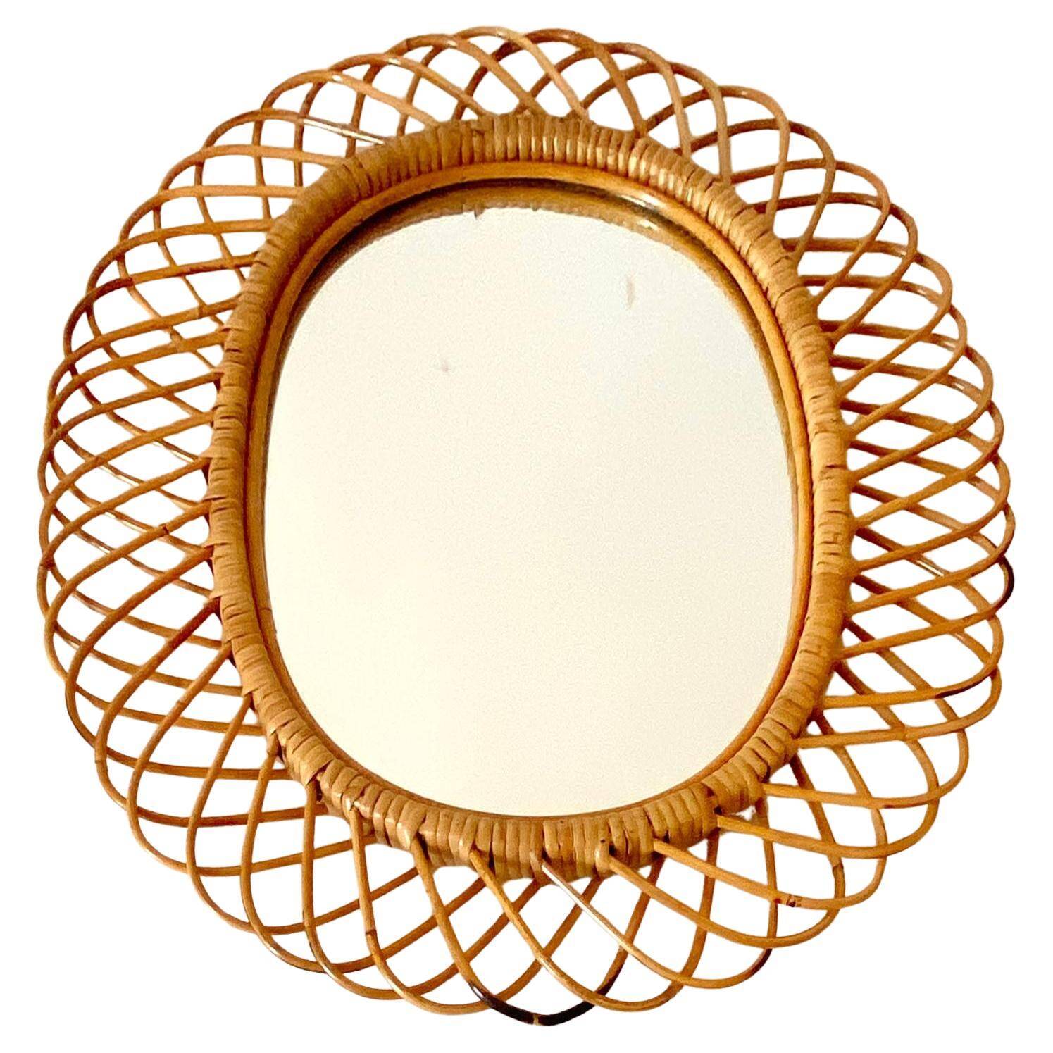 Midcentury Modern Large Sunburst Bamboo and Rattan Mirror, Bonacina, Italy 1960s