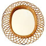 Midcentury Modern Large Sunburst Bamboo and Rattan Mirror, Bonacina, Italy 1960s