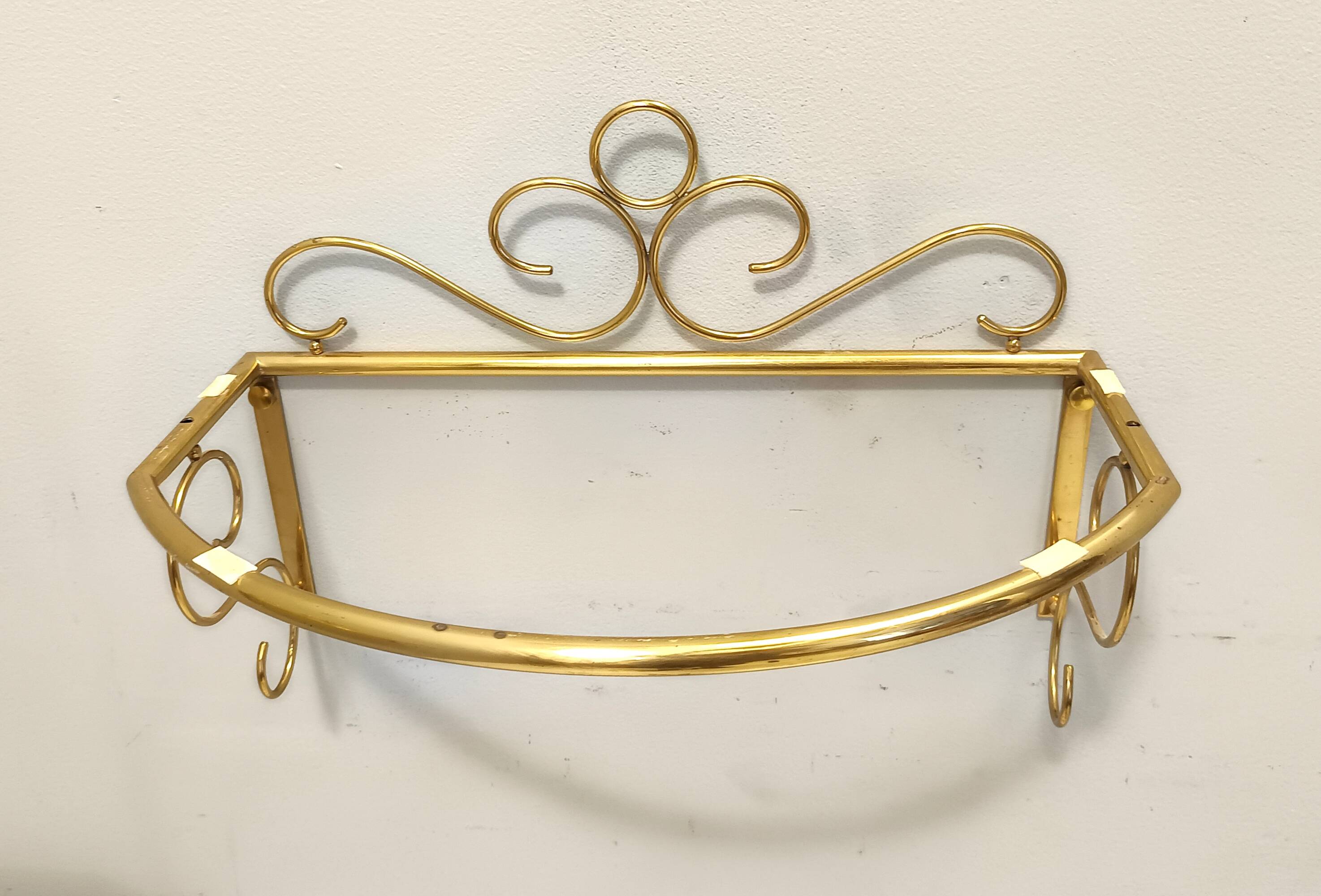 Pair of Wall-Mounted Brass and Murano Glass Console Tables / Nightstands