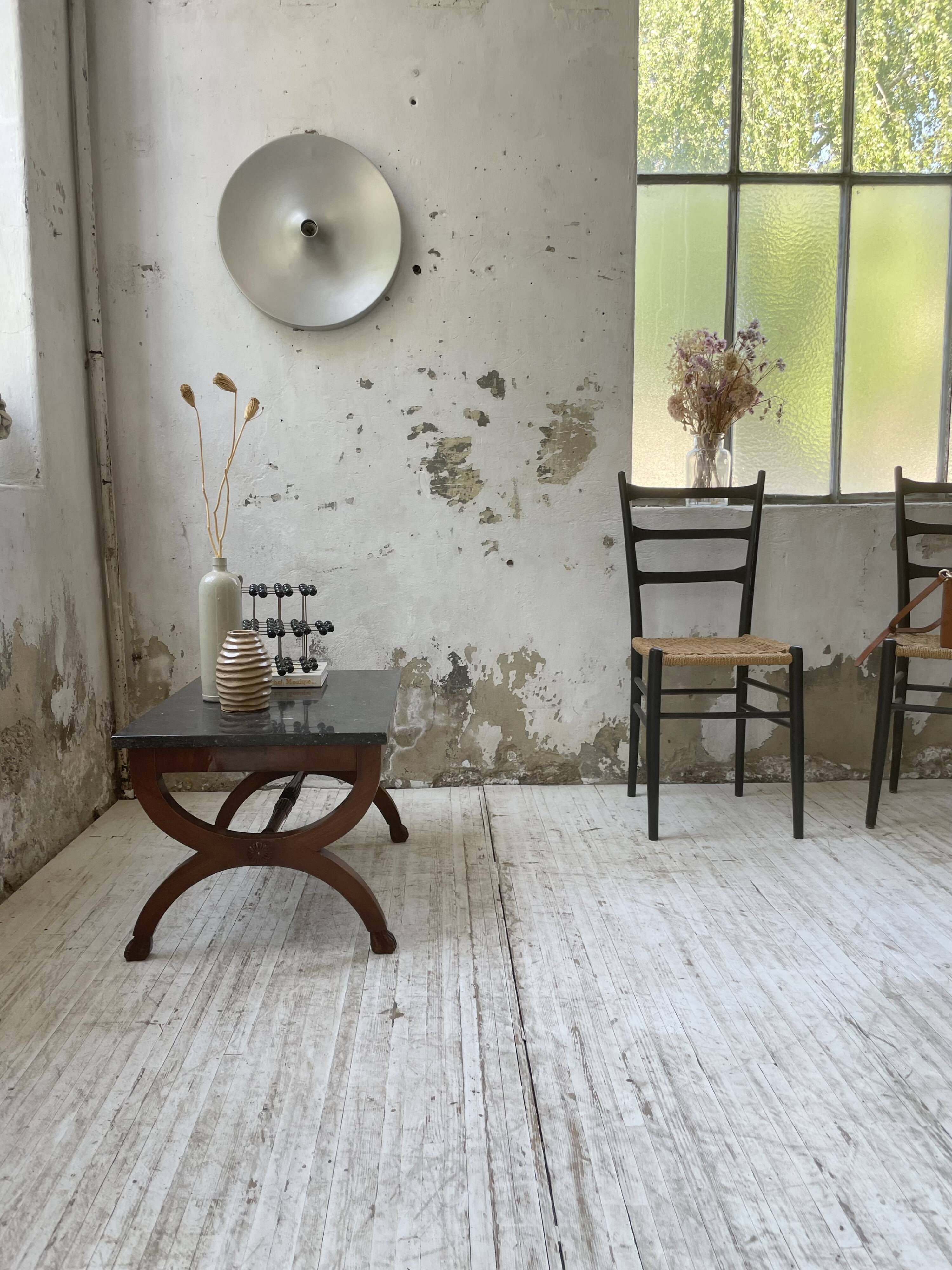 Empire style marble and mahogany coffee table