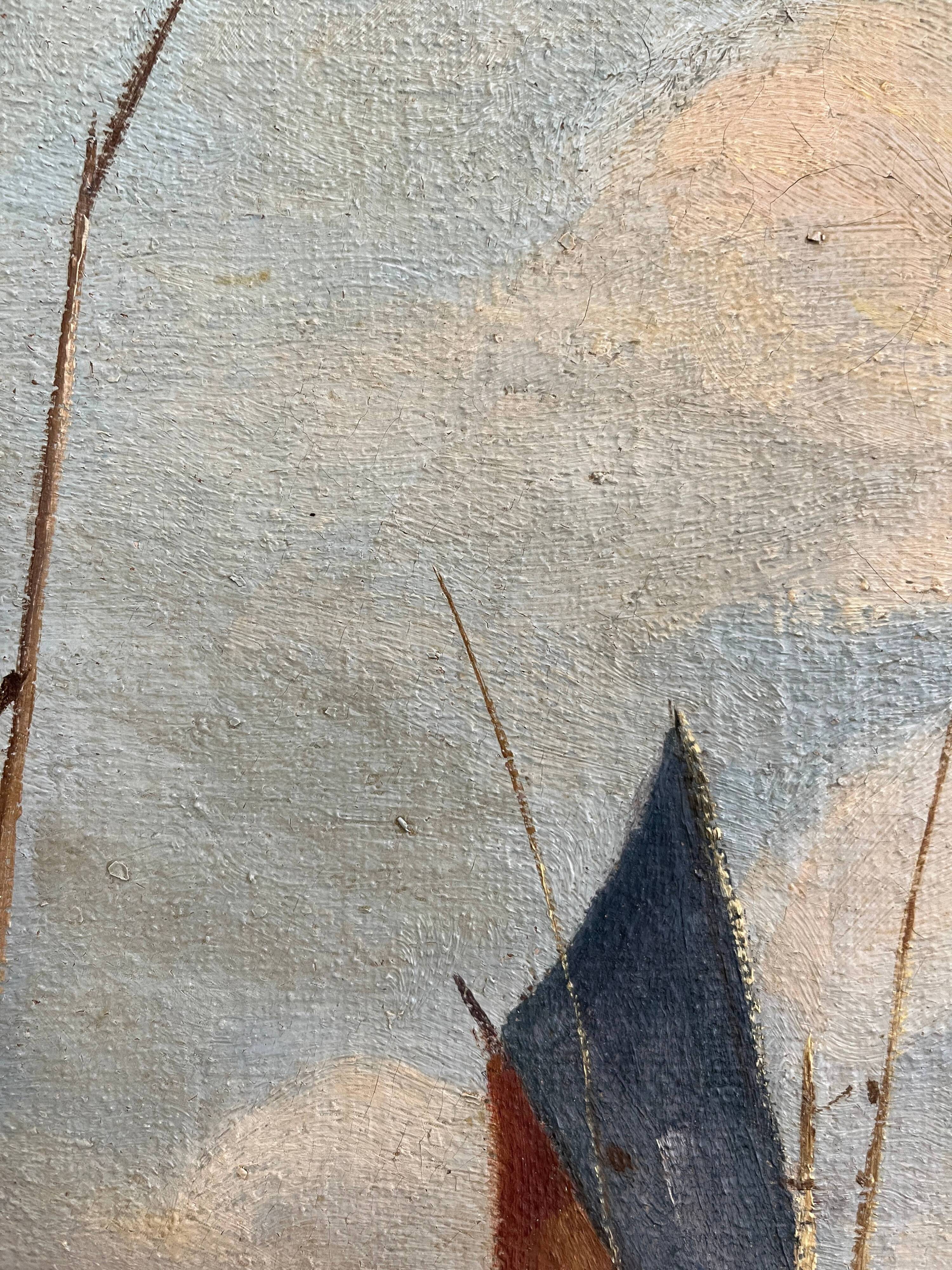 HST Marine painting "Sailboats in port" early 20th century signed