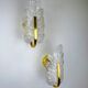 Pair of Italian leaf wall sconces, frosted Murano glass & gilt details, circa 1970s