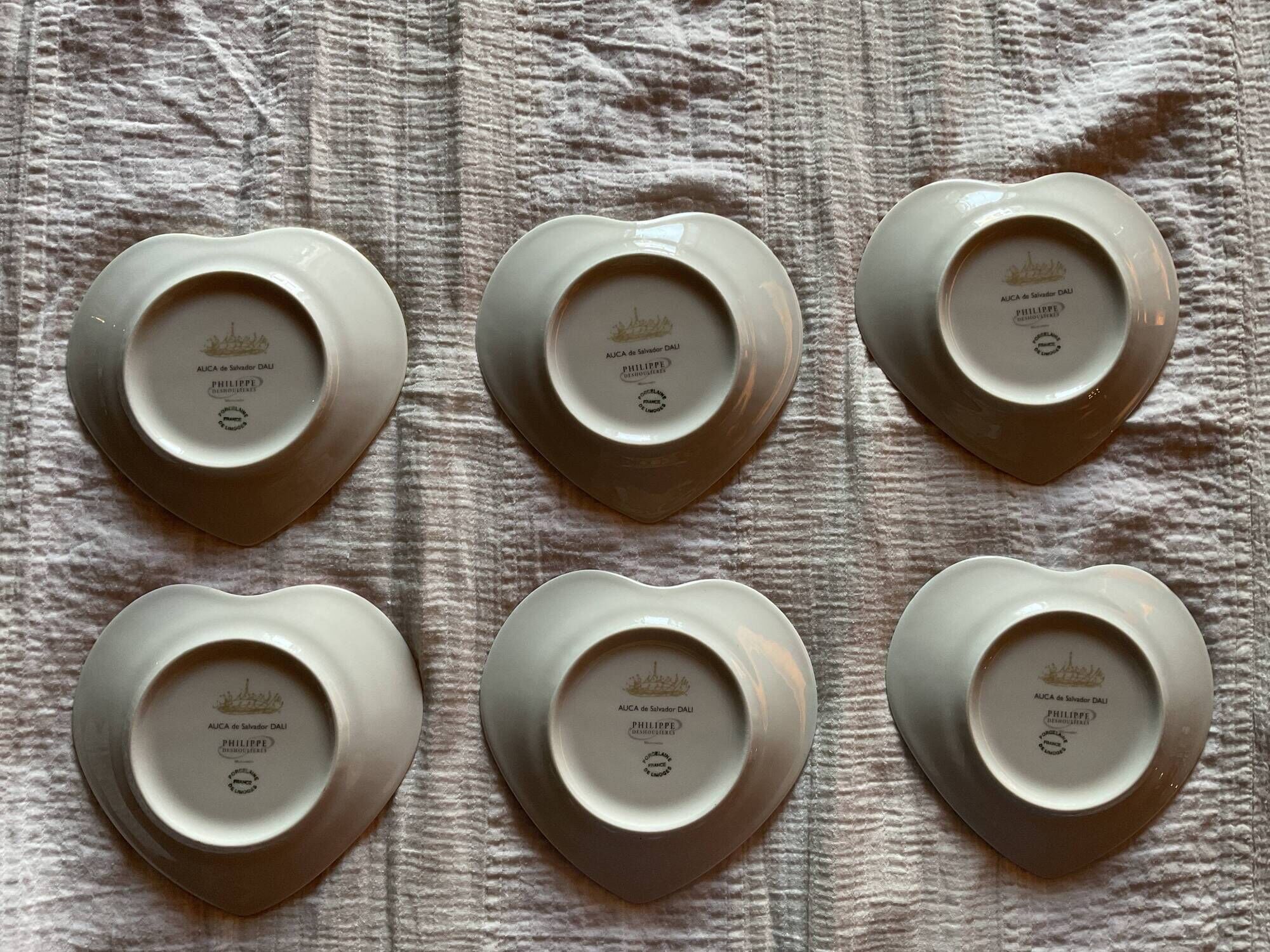 6 small heart-shaped porcelain plates Philippe Deshoulieres Salvador Dali
