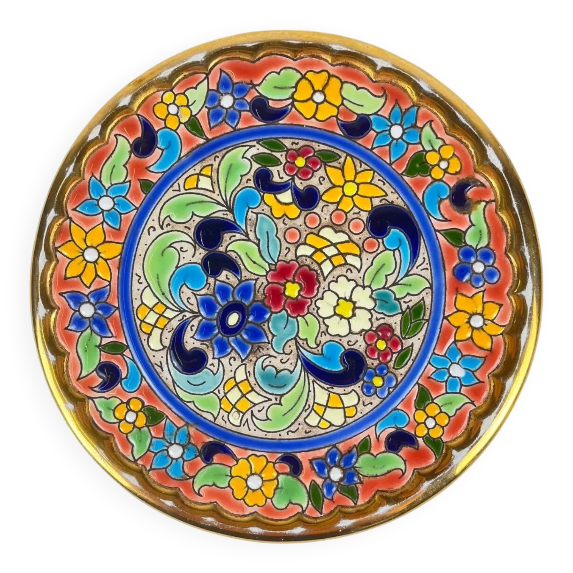 Decorative plate Artecer in ceramic, cuerda seca, Seville, 1980s-90s