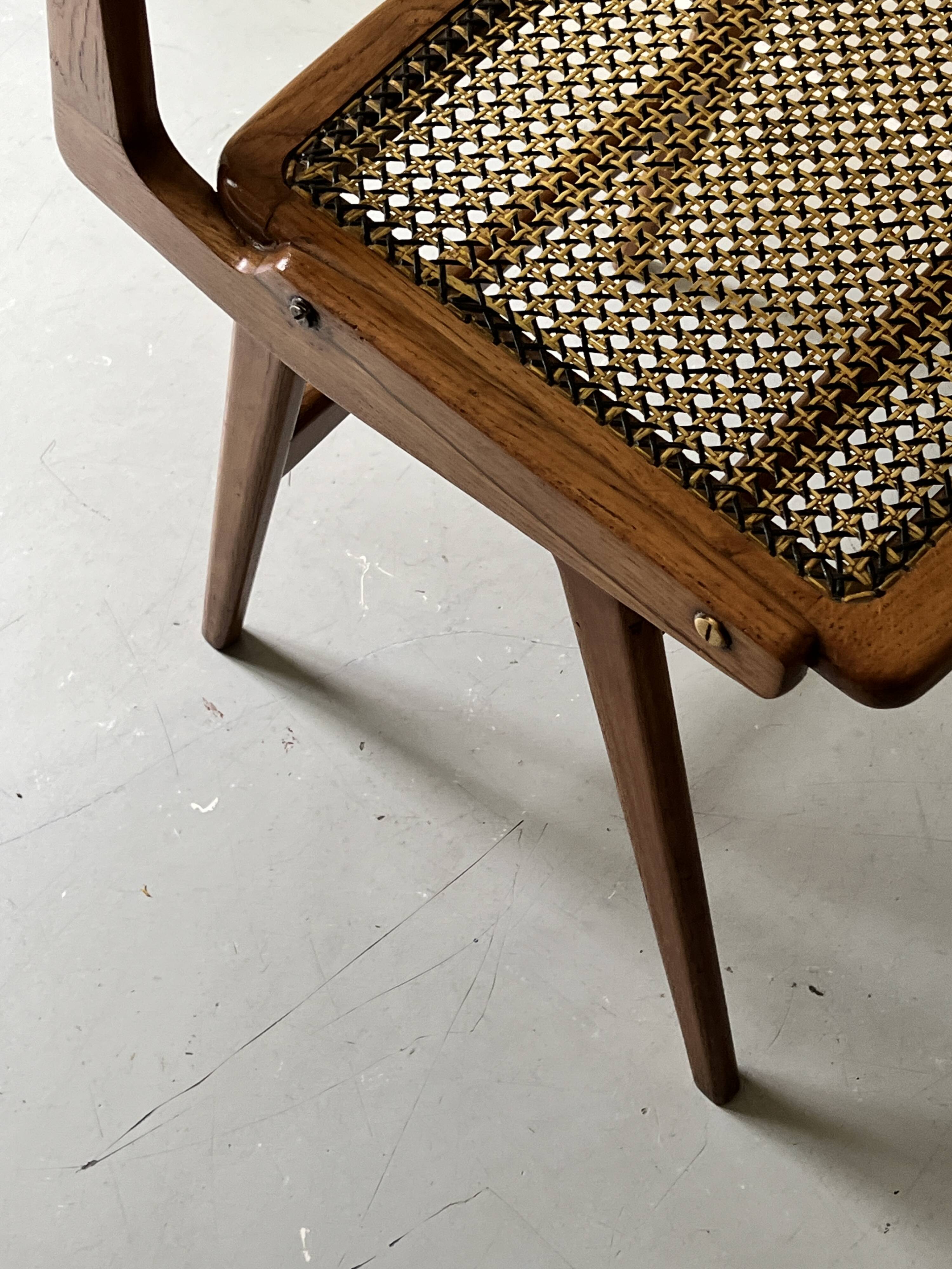 Teak wood and cane chair design, SNA Roset / Landault 1950-60
