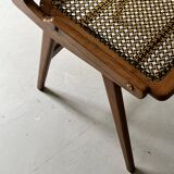 Teak wood and cane chair design, SNA Roset / Landault 1950-60