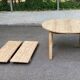 Scandinavian round extendable dining table stripped in solid wood from the 1970s.