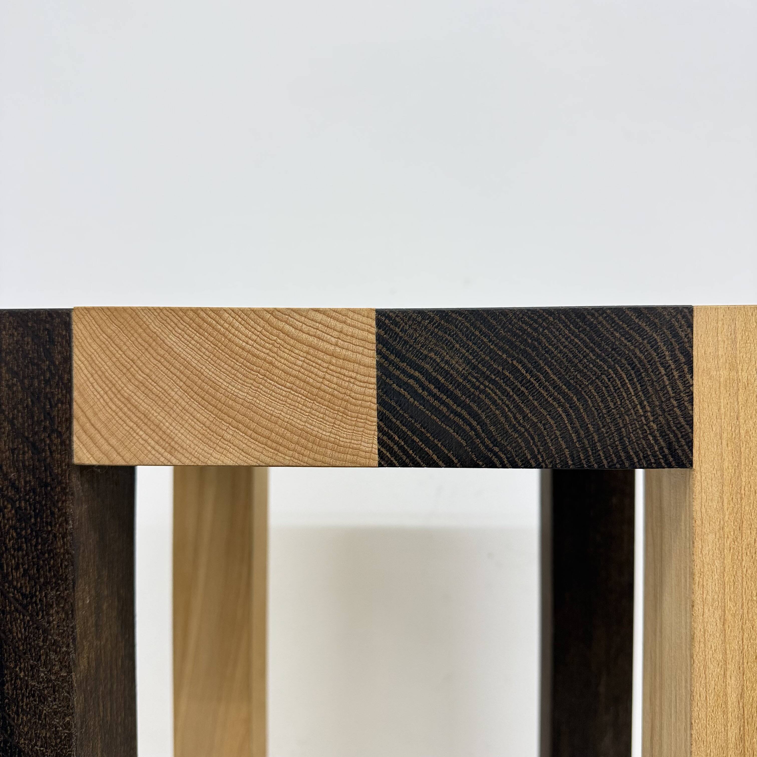 Vintage solid wooden side table chess style , 1970s